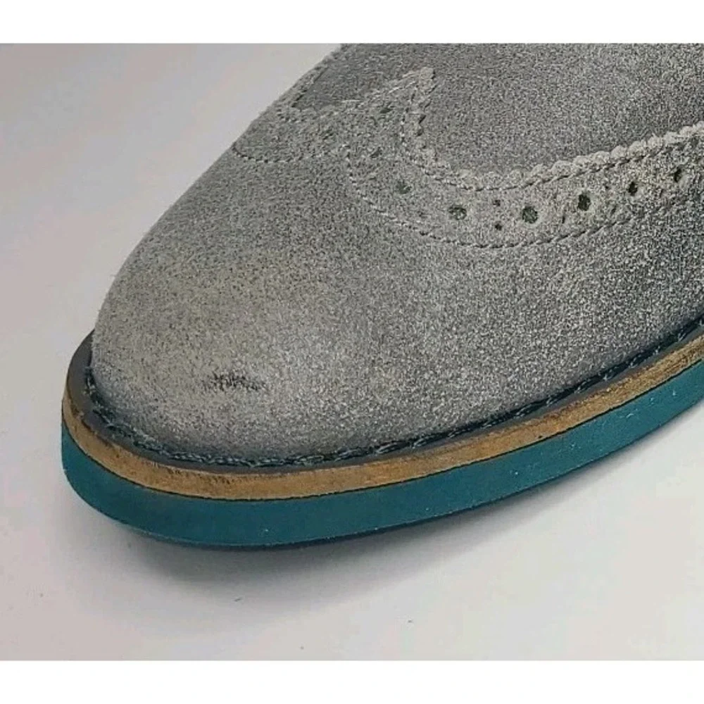 Cole Haan Wingtip Oxford Shoes Women 5B Gray Suede Teal Sole Brogue EUC